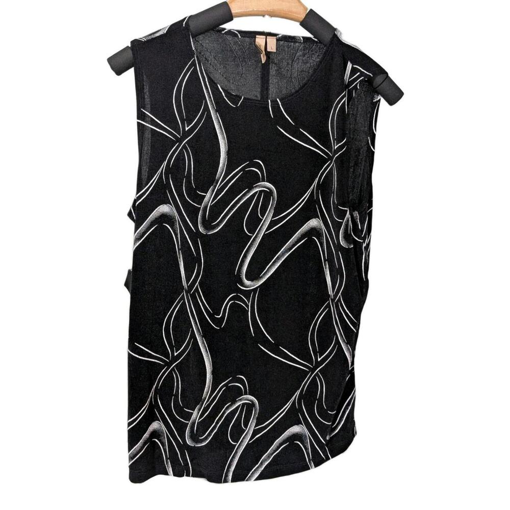 Vintage Susan Lawrence Top Large Black Art Graphic Stretch 90s Geometric